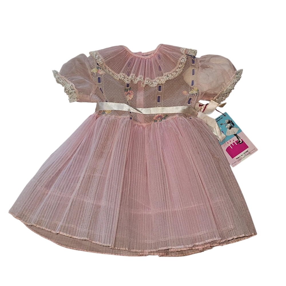 VTG 50's Lassie Togs Dupont Nylon Girls Sz 3 Pink Sheer Party Dress New With Tag